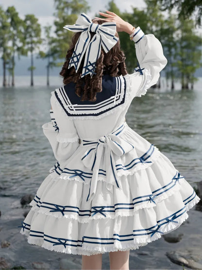 Ärmel Matrosenkragen Weiß mit Sommerkleid Kurz Abnehmbar Lolita