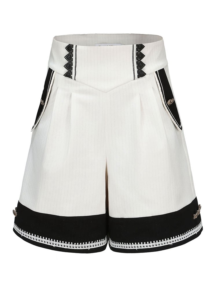 White Ouji Heart Buttons with Fabric Lolita Golden Striped Shorts