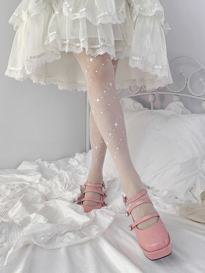 White Tights Stars Print Sheer - ROJI ROJI