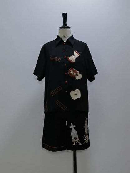 Details Fashion Rabbit Embroidery Ouji Black Shorts