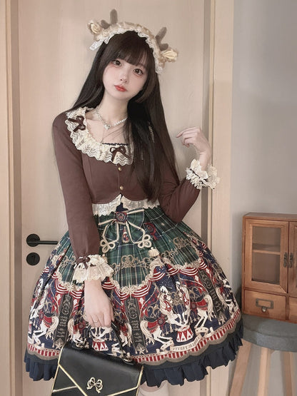 mit Ärmelakzenten, zarter Spitzen-Cardigan und kaffeefarbener Schleife, gemütlicher langer Besatz