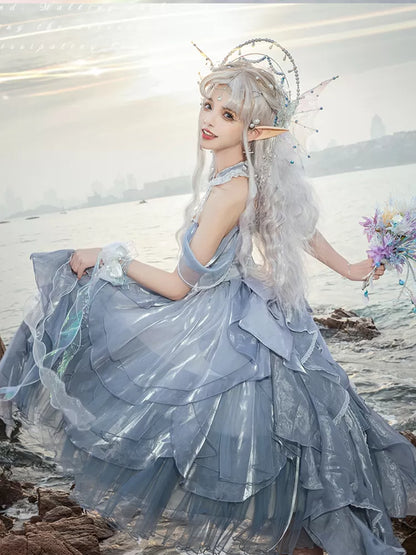 Kleid Cascading Blue Fairy Dusty JSK Rock Taille Prinzessin Lolita Korsett Lagenbesatz Rüschen