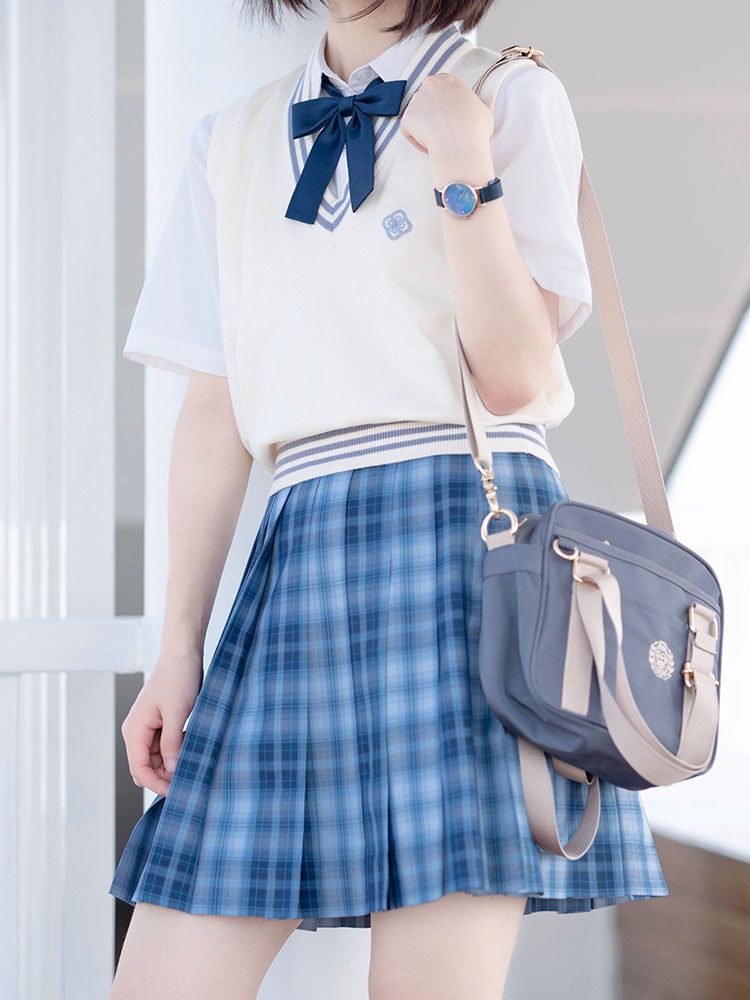 Length 45CM Jing Pattern Blue Plaid Yu Skirt