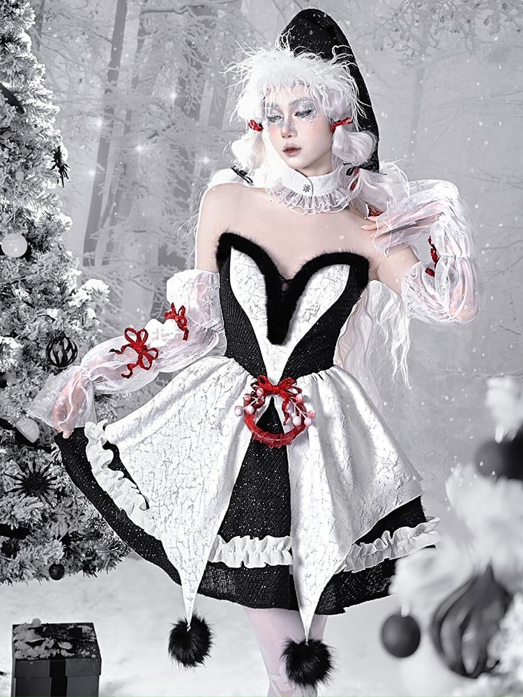 Gothic Christmas Plüsch Sweetheart Bouffant Kleid Set