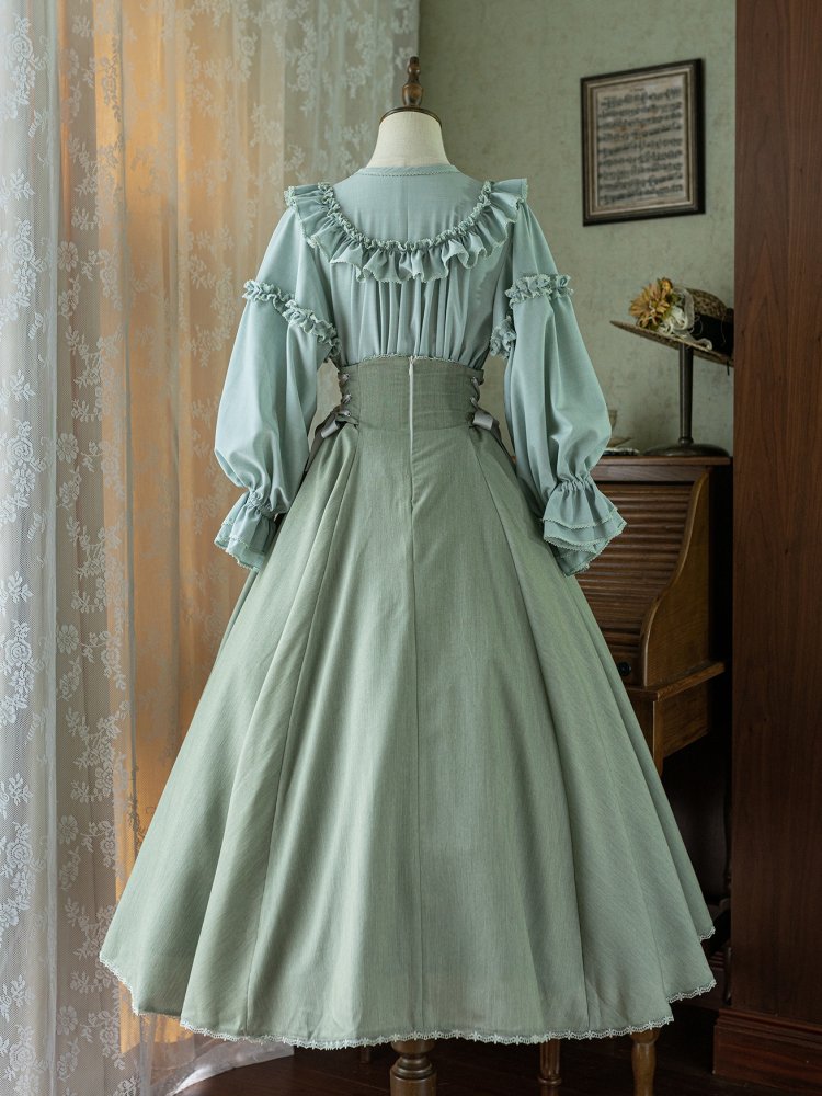 Dusty Green Boned High-Waisted Long Version Autumn Daily Lolita Skirt
